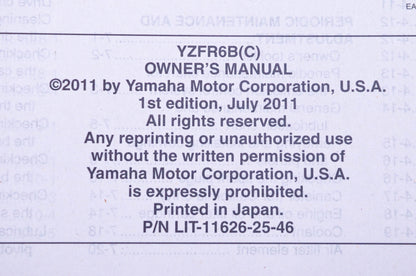 New OEM Yamaha LIT-11626-25-46 R6 YZFR6Bc Owner's Manual NOS