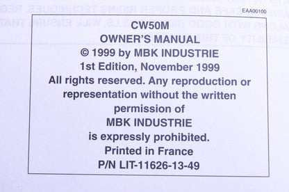 New OEM Yamaha LIT-11626-13-49 Zuma Sports Scoot CW50M Owner's Manual NOS