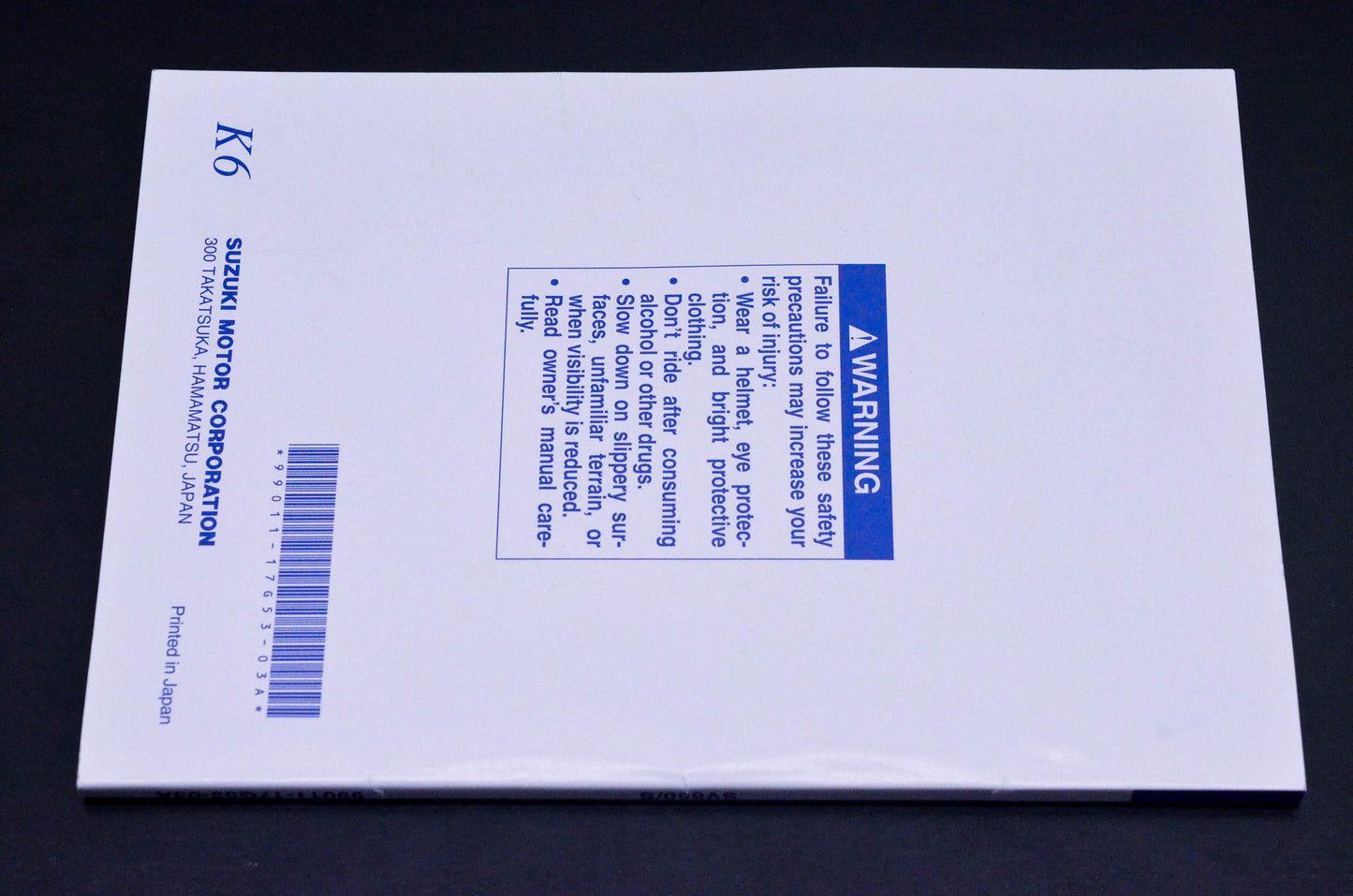 New OEM Suzuki 99011-17G53-03A SV650/S Owner's Manual NOS