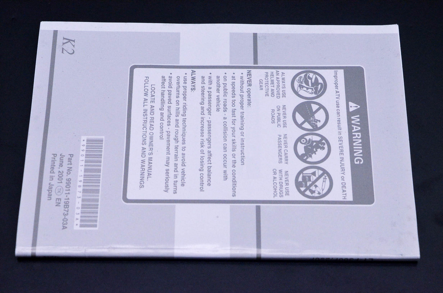 New OEM Suzuki 99011-19B73-03A LT-F300F/250F Owner's Manual NOS