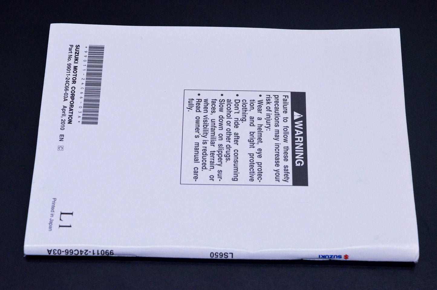 New OEM Suzuki 99011-24C66-03A LS650 Owner's Manual NOS