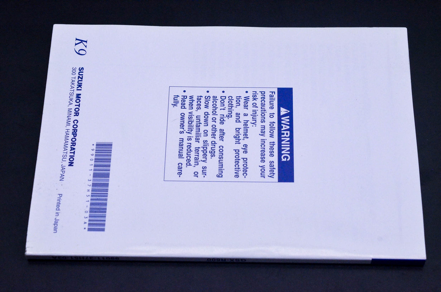 New OEM Suzuki 99011-37H51-03A GSX-R600 Owner's Manual NOS
