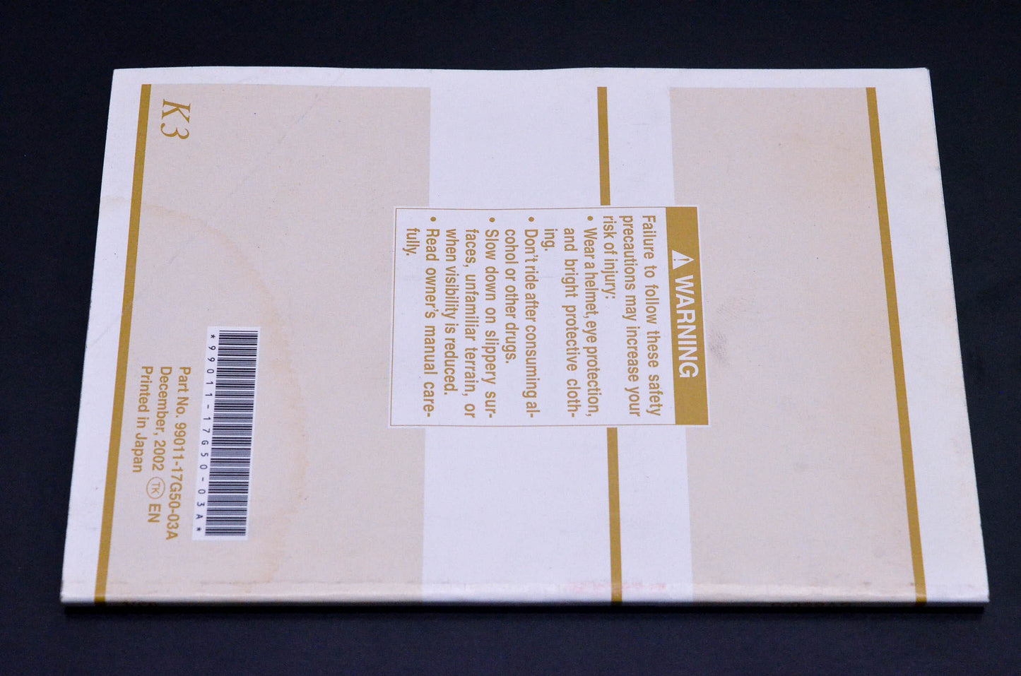 New OEM Suzuki 99011-17G50-03A SV650/S Owner's Manual NOS