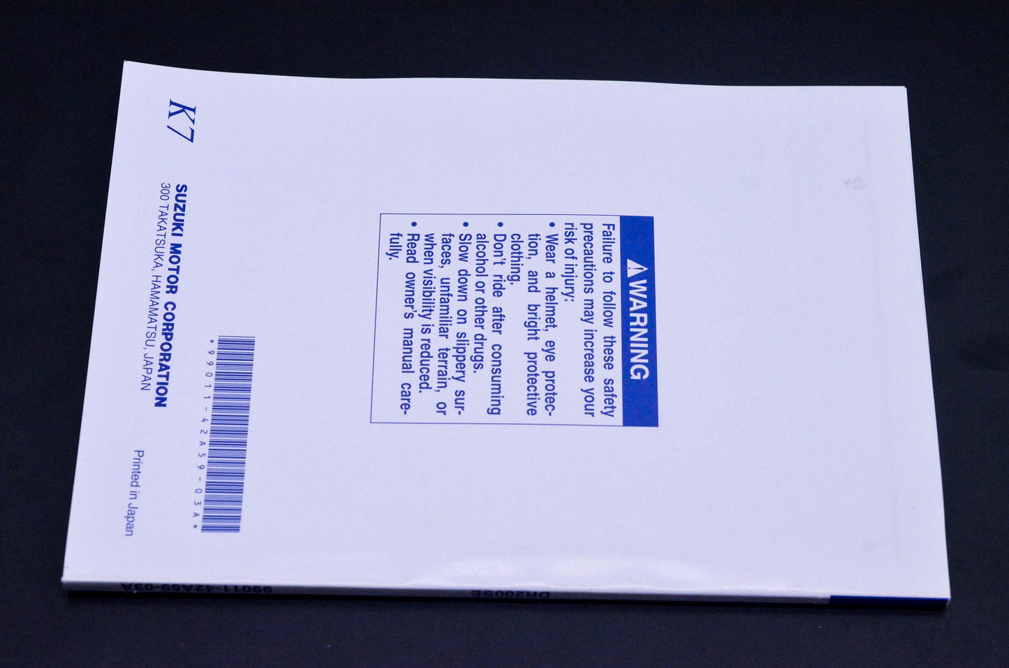 New OEM Suzuki 99011-42A59-03A DR200SE Owner's Manual NOS