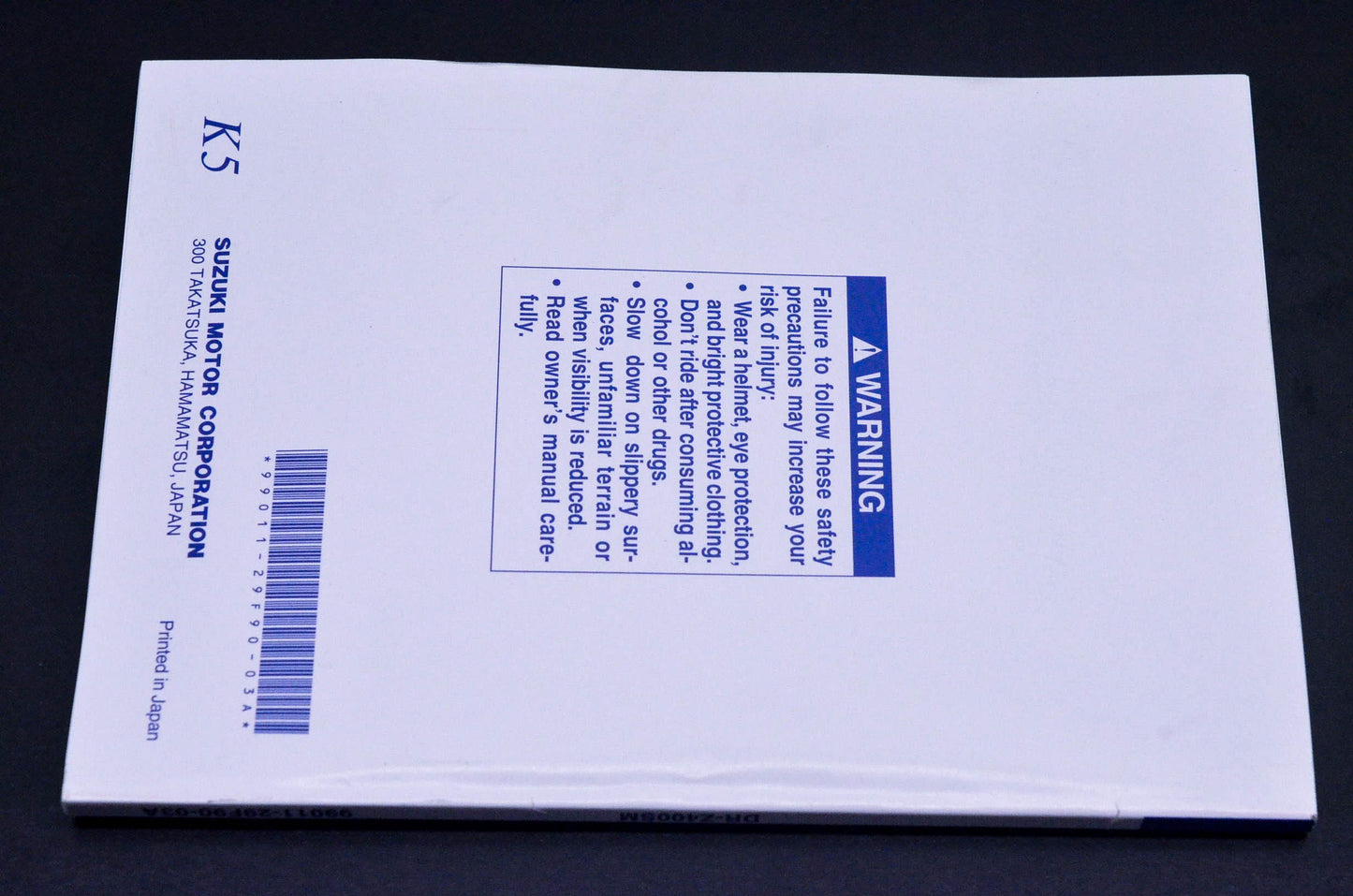 New OEM Suzuki 99011-29F90-03A DR-Z400SM Owner's Manual NOS