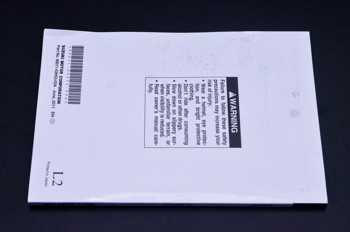 New OEM Suzuki 99011-43H53-03A VL800/C/T Owner's Manual NOS