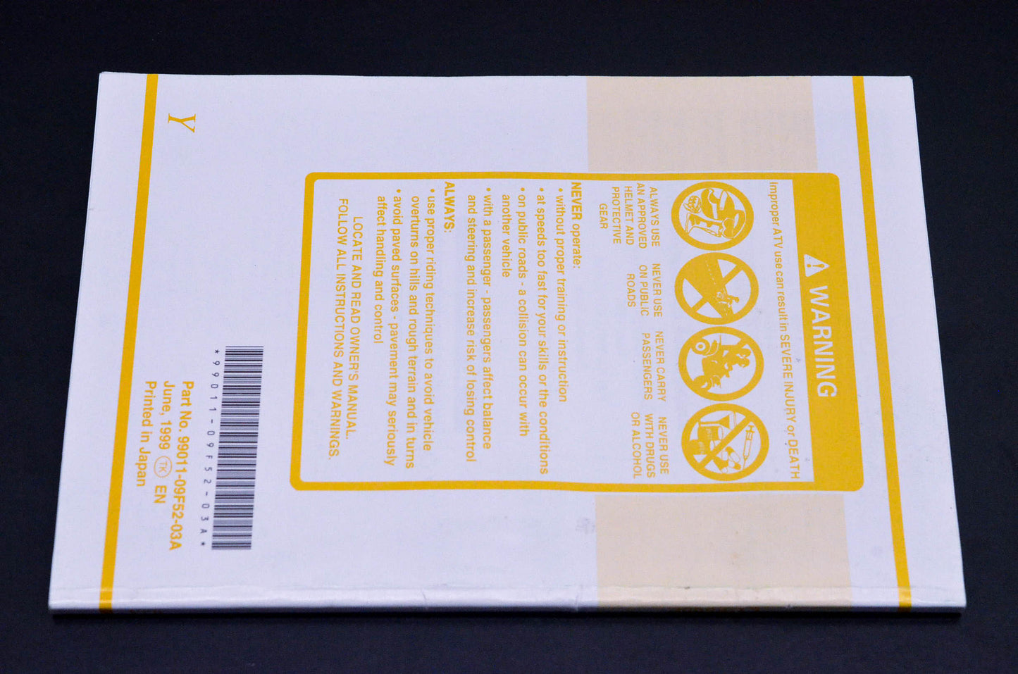 New OEM Suzuki 99011-09F52-03A LT-F500F Owner's Manual NOS