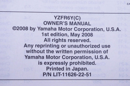 New OEM Yamaha LIT-11626-22-51 2009 R6 YZFR6Yc Owner's Manual NOS