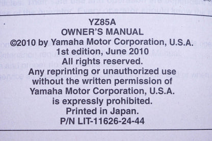 OEM Yamaha LIT-11626-24-44 YZ85A Owner's Manuals & Hardware Kit NOS