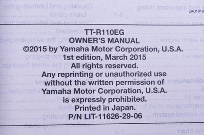 New OEM Yamaha LIT-11626-29-06 2016 TT-R110EG Owner's Manuals & Tool Kit NOS
