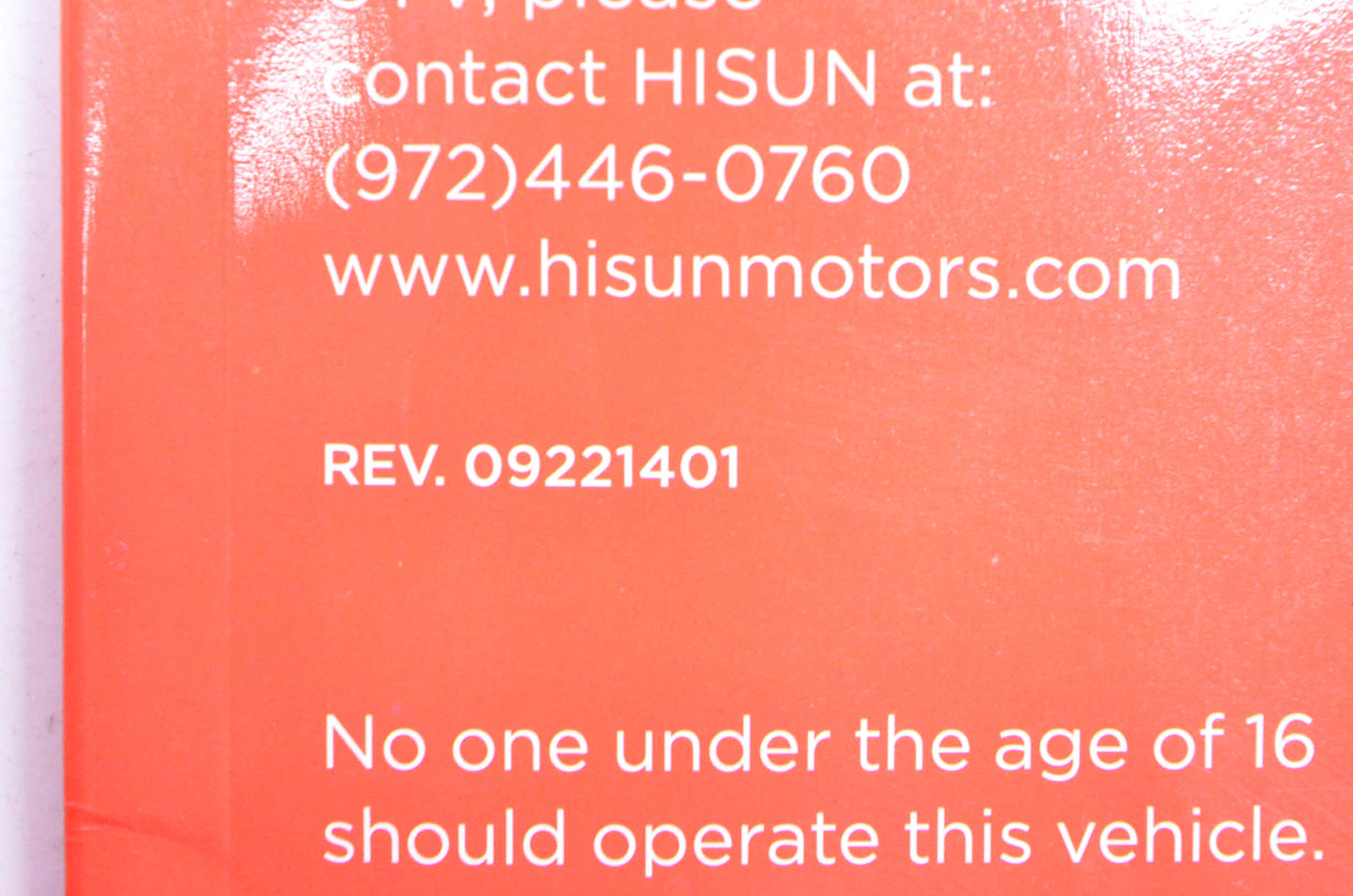 HiSun 9221401 Sector 1000 Owner's Manuals & Tool Kit NOS