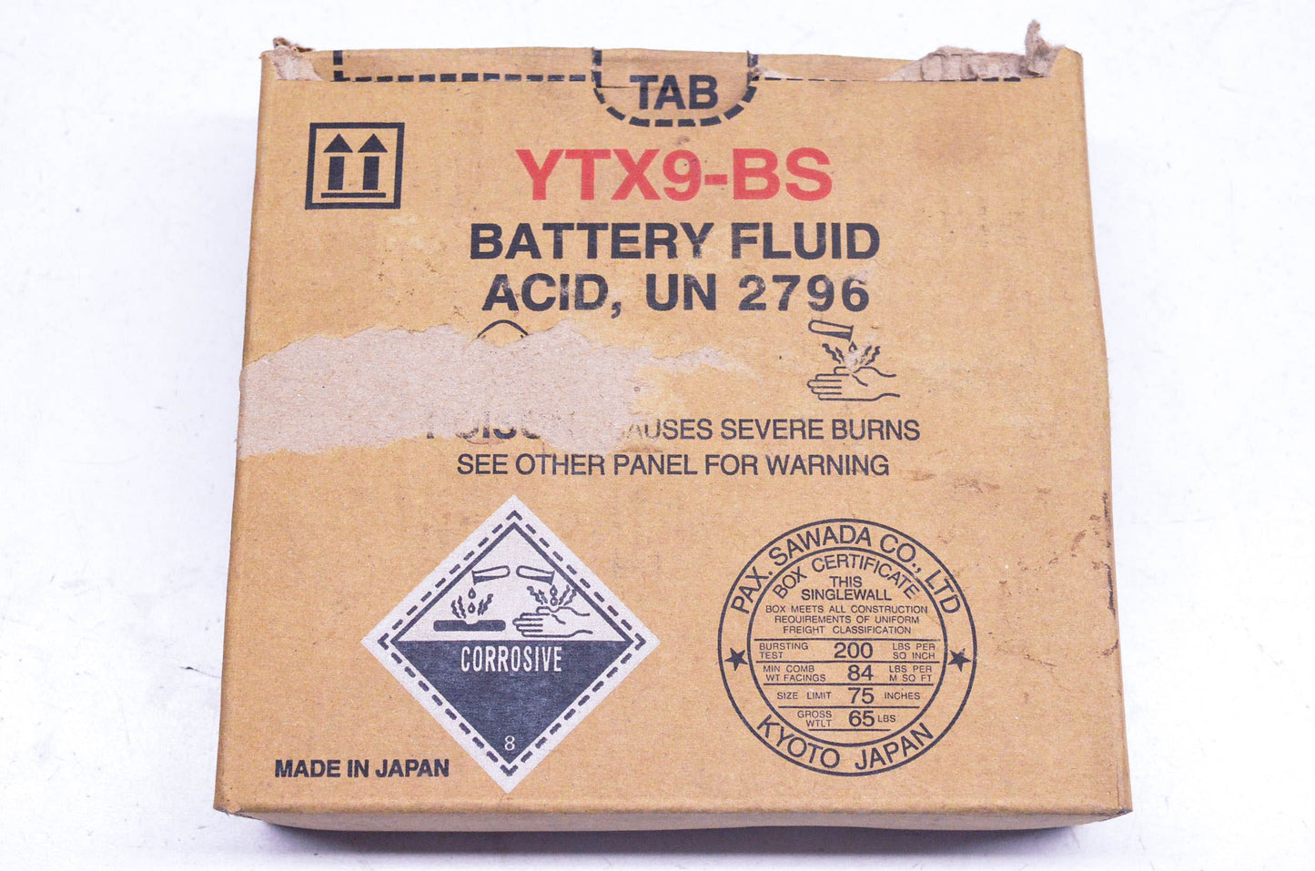 Yuasa ECR-0.40UN YTX9-BS UN 2796 Battery Fluid Acid NOS