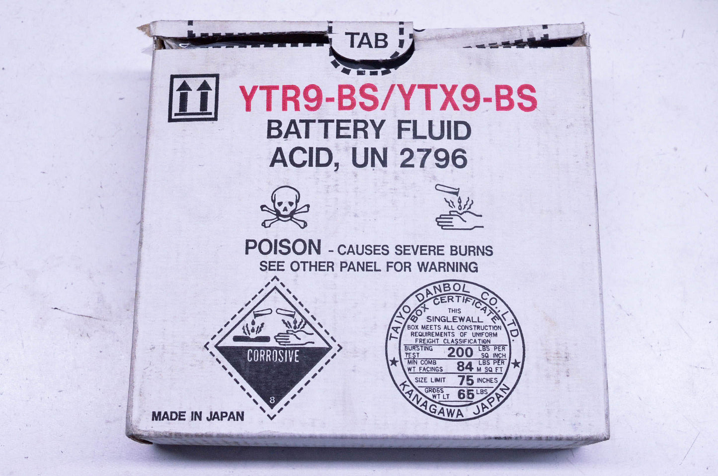 Yuasa ECR-0.40UN YTR9-BS YTX9-BS UN 2796 Battery Fluid Acid NOS