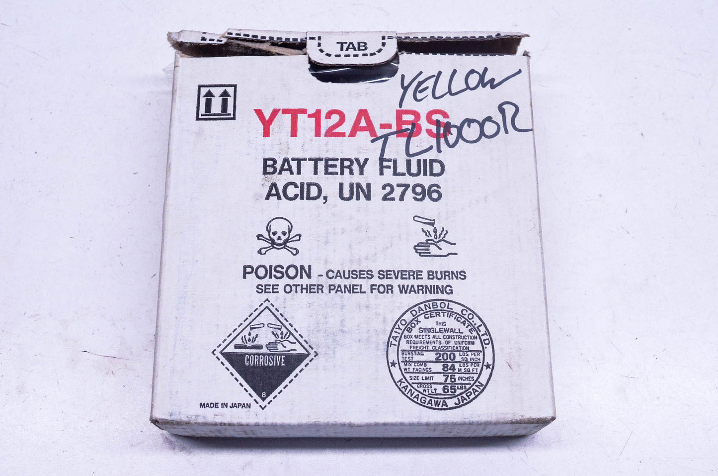 Yuasa ECR-0.50UN YT12A-BS UN 2796 Battery Fluid Acid NOS