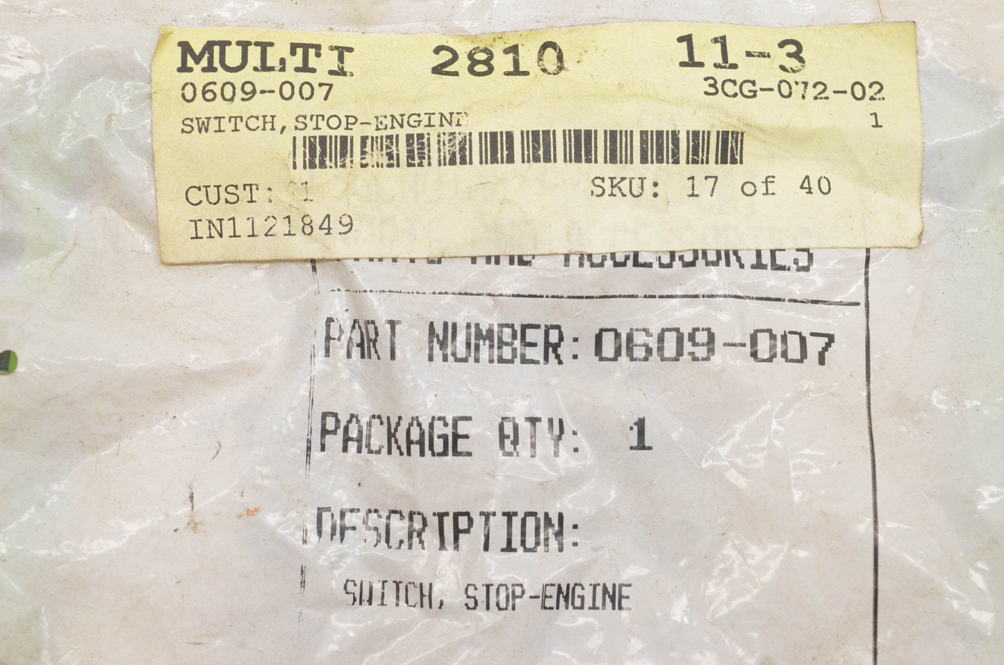 New OEM Arctic Cat 0609-007 Stop Engine Switch NOS