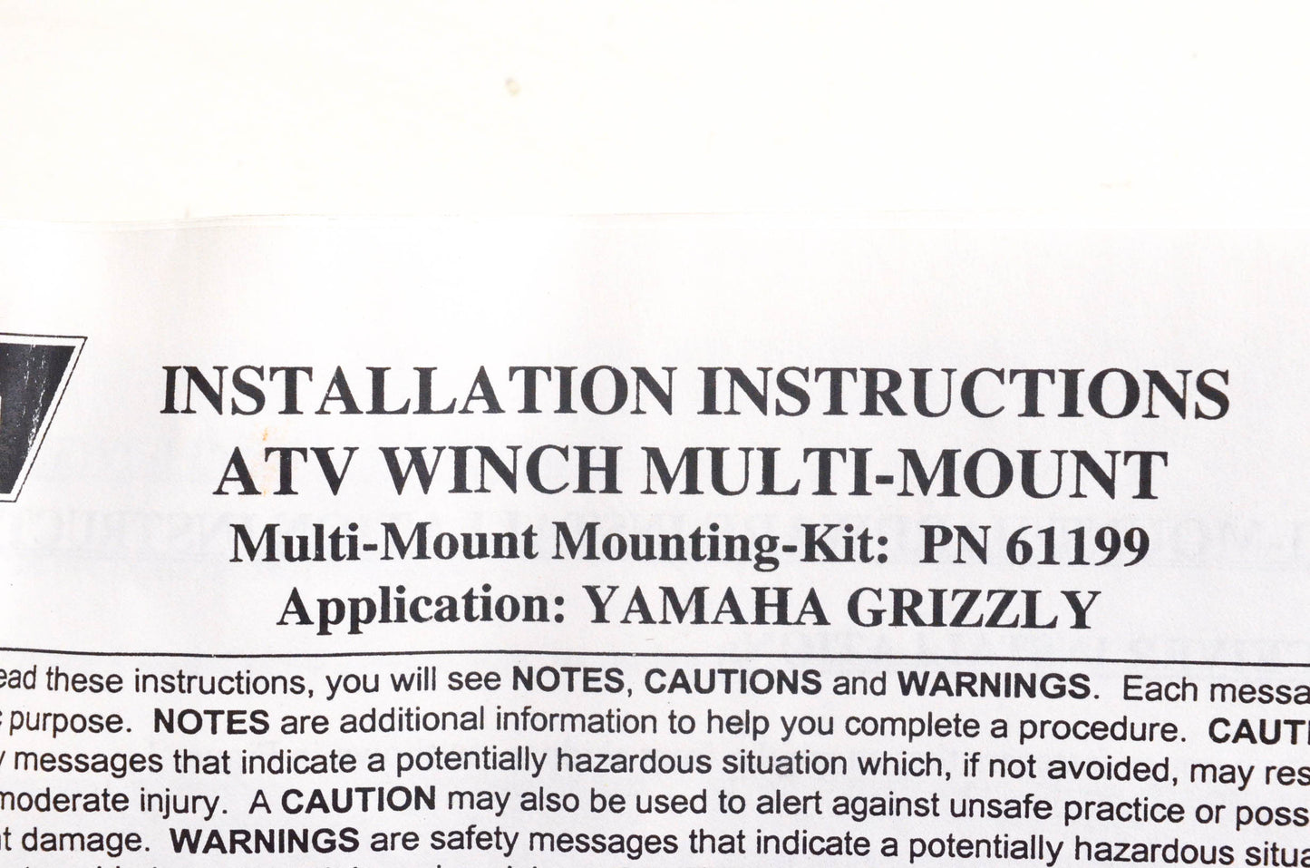 Warn 61024, W61024, 61199 ATV Winch Mounting Kit NOS