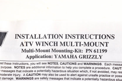 Warn 61024, W61024, 61199 ATV Winch Mounting Kit NOS