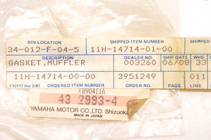 New OEM Yamaha 11H-14714-01-00 Muffler Gasket NOS