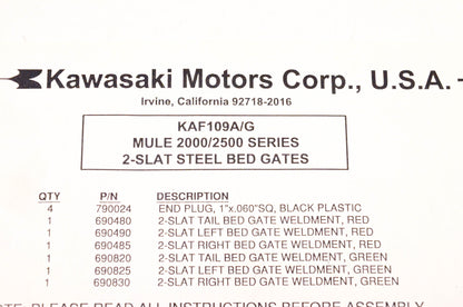 Gates KAF109A/G Green 2-Slat Steel Bed Gate Kit NOS