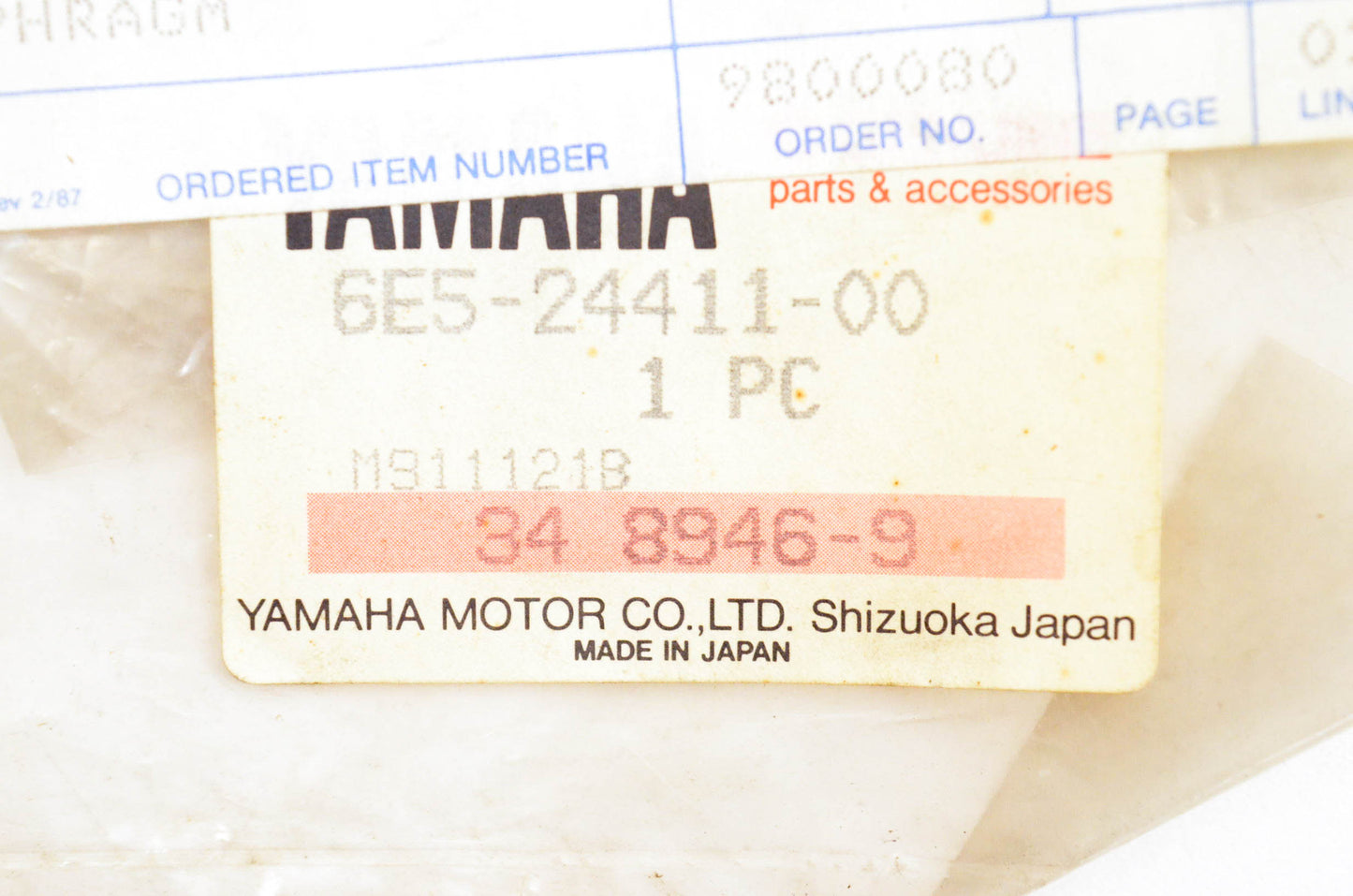 New OEM Yamaha 6E5-24411-00-00 Diaphragm NOS