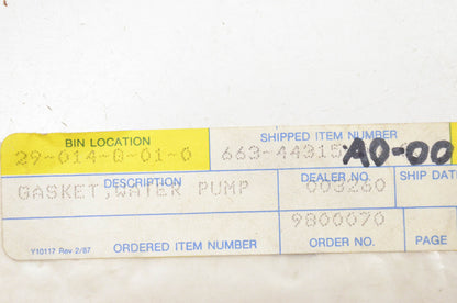 New OEM Yamaha 663-44315-A0-00 Water Pump Gasket NOS