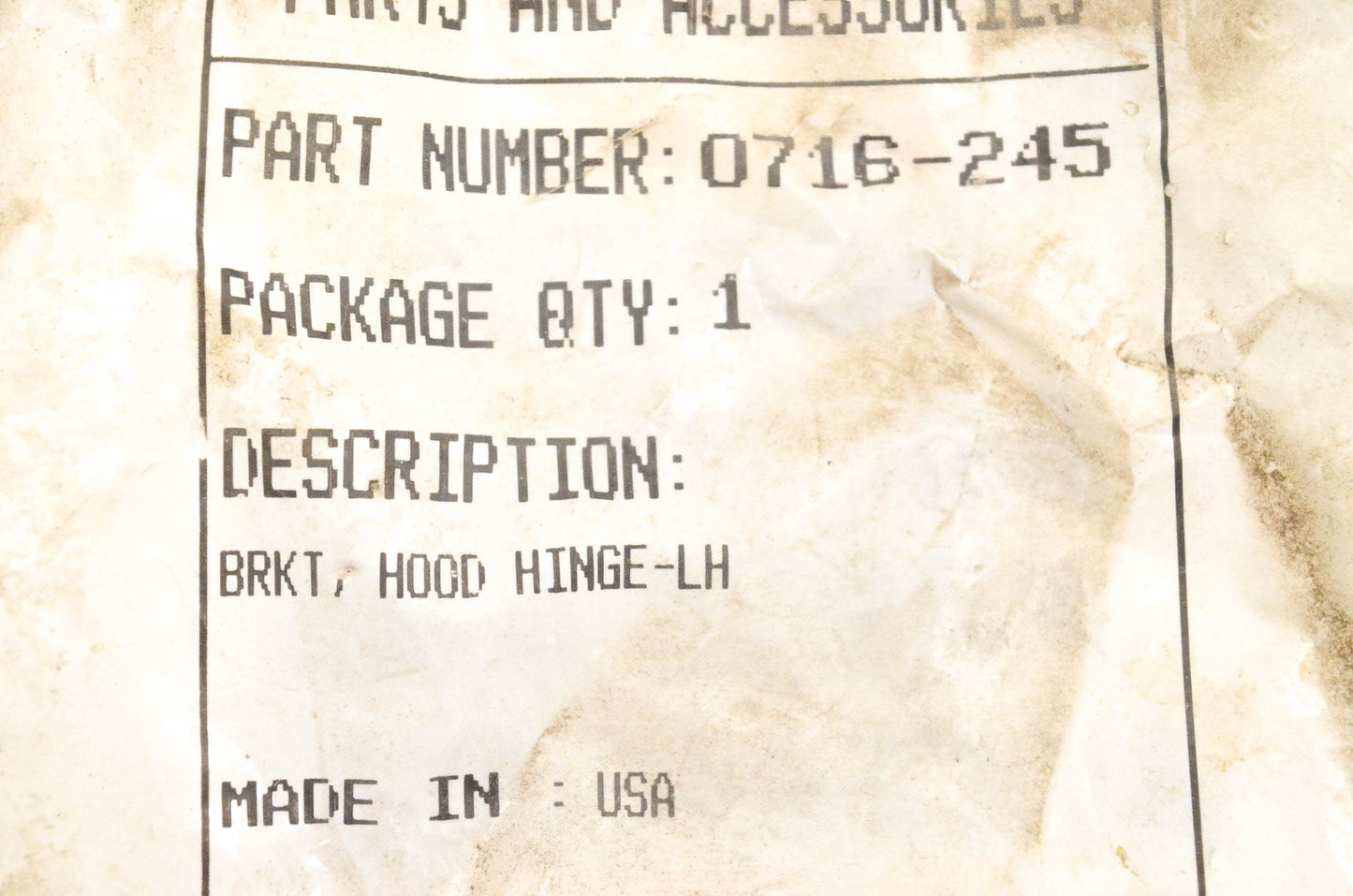 New OEM Arctic Cat 0716-245 Lefthand Hood Hinge Bracket NOS
