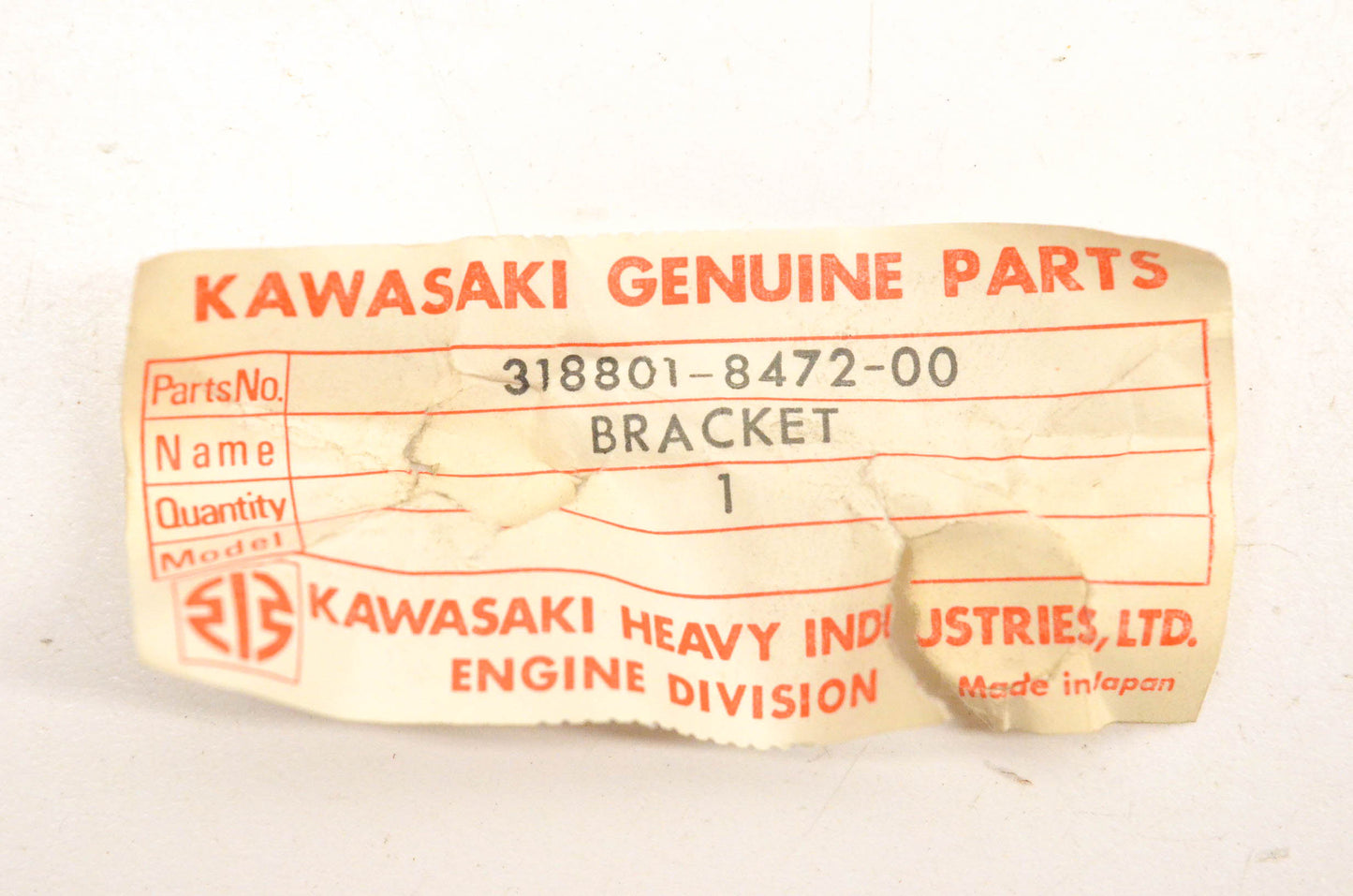 New OEM Kawasaki 318801-8472-00, 3000-195 Bracket NOS