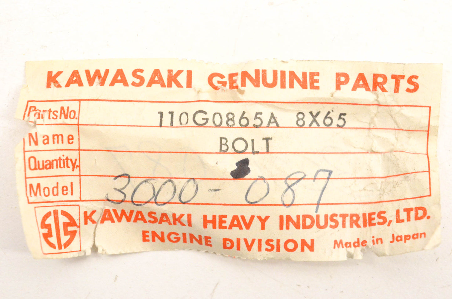 New OEM Arctic Cat 110G0865A, 3000-087 Bolts 8x65 Qty 2 NOS