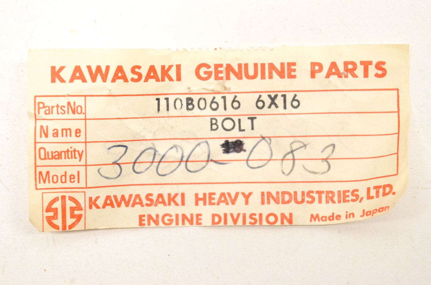 New OEM Kawasaki 110B0616 Upset Bolt 6x16 Qty 2 NOS