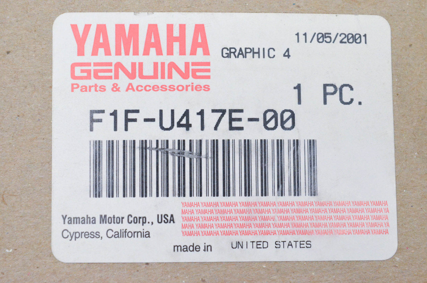 New OEM Yamaha F1F-U417E-00-00 Graphic #4 Decal Waverunner NOS