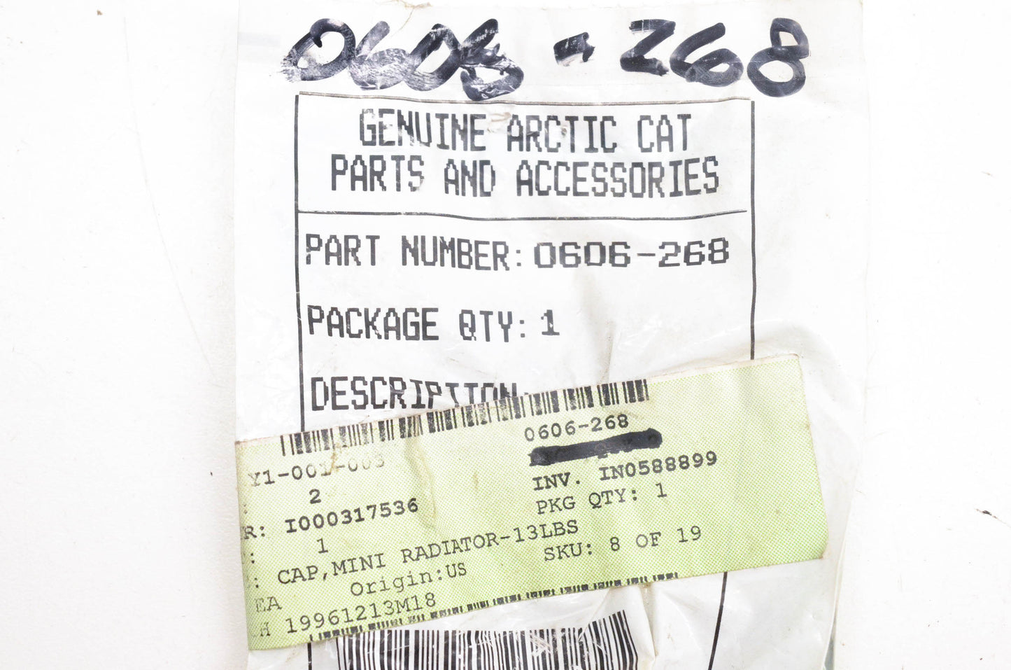 New OEM Arctic Cat 0606-268 Mini Radiator Cap NOS