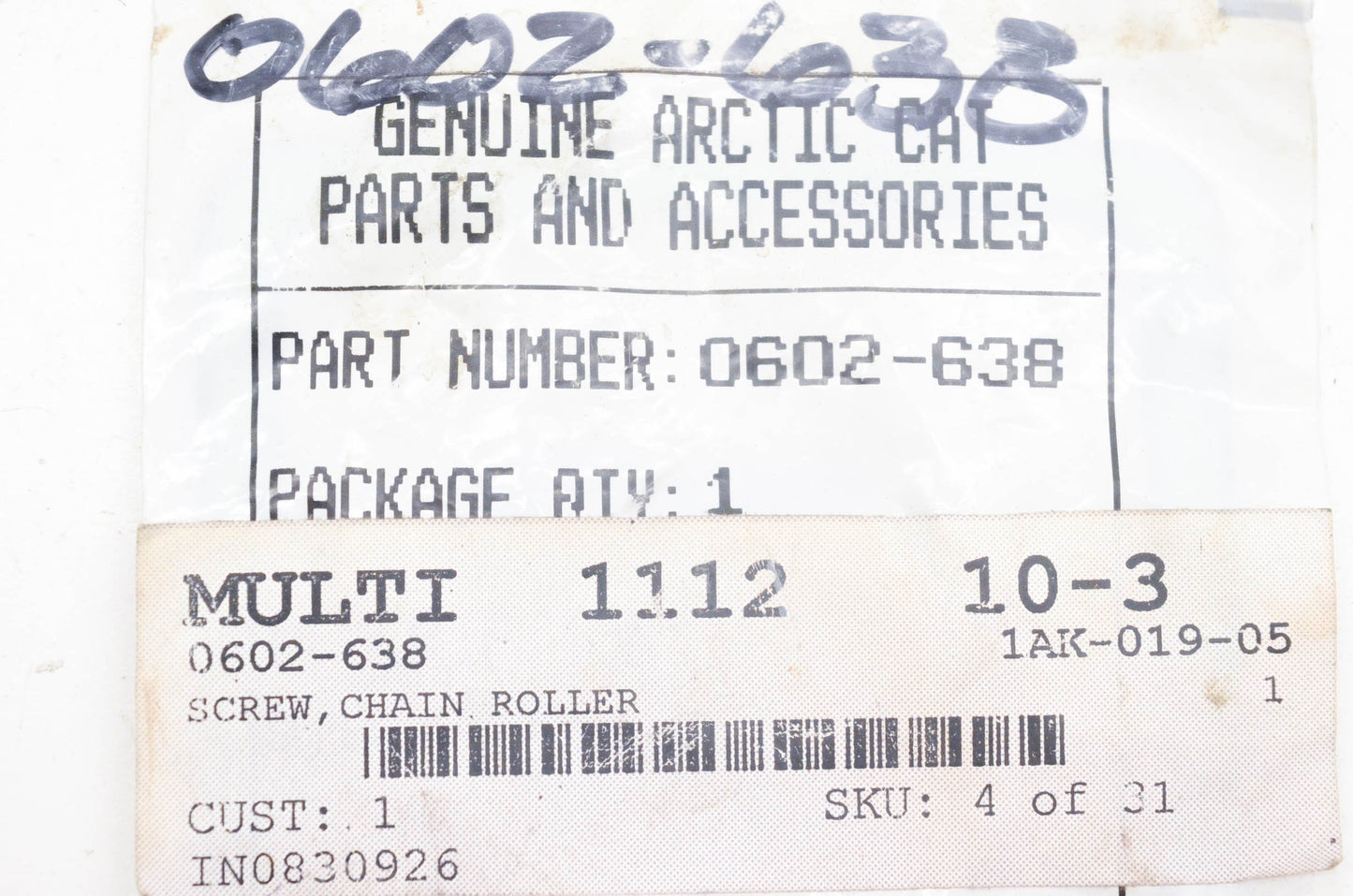 New OEM Arctic Cat 0602-638 Chain Roller Screw NOS