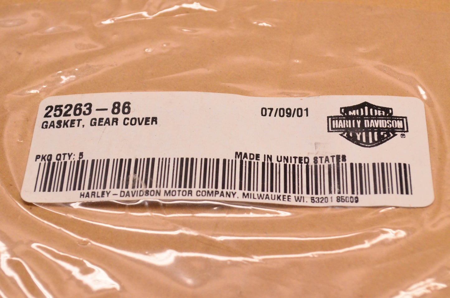 New OEM Harley-Davidson 25263-86 Gear Cover Gasket NOS