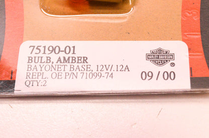 New OEM Harley-Davidson 75190-01, 71099-74 Bayonet Base Bulb Amber 12V/.12A NOS