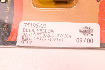 New OEM Harley-Davidson 75195-01 Bayonet Base Bulb Yellow 12V/.20A NOS