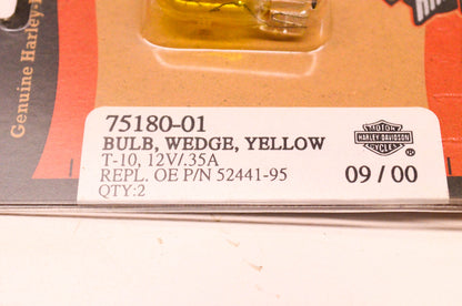 New OEM Harley-Davidson 75180-01, 52441-95 Wedge Bulbs Yellow T-10 12V/.35A NOS
