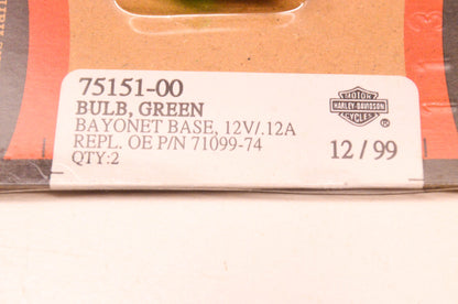 New OEM Harley-Davidson 75151-00 Bayonet Bulb Kit Green 12V/.12A NOS