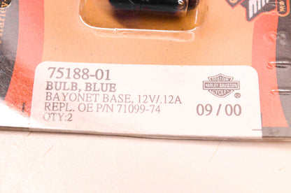 New OEM Harley-Davidson 75188-01, 71099-74 Bayonet Base Bulb Blue 12V/.12A NOS