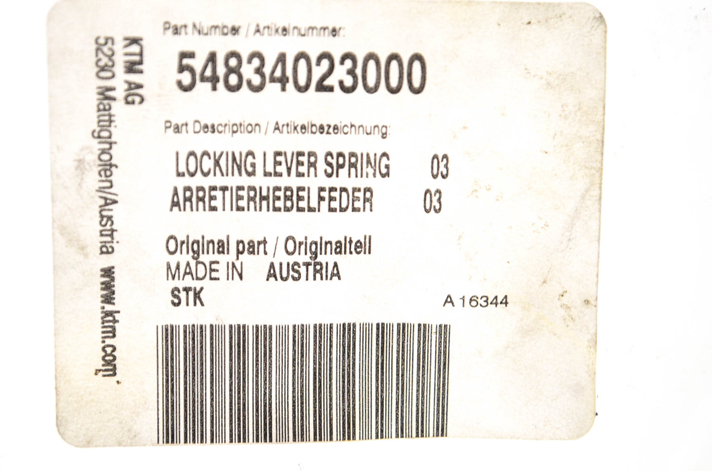 New OEM KTM 54834023000 Locking Lever Spring NOS