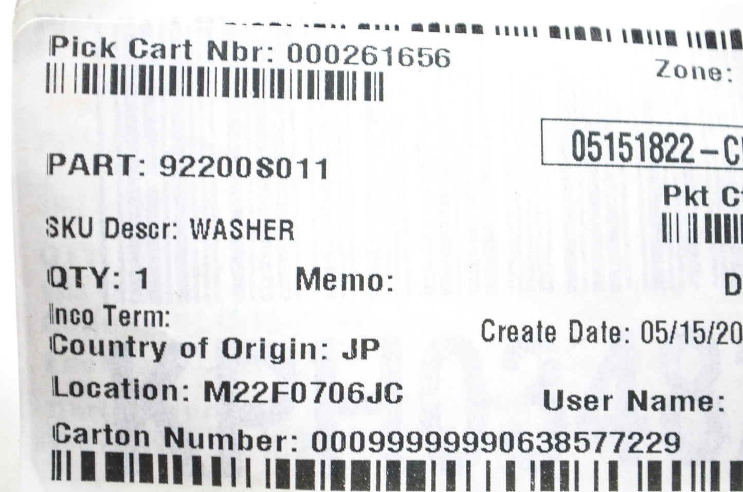 New OEM Kawasaki 92200-S011 Washer NOS