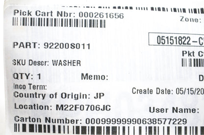New OEM Kawasaki 92200-S011 Washer NOS