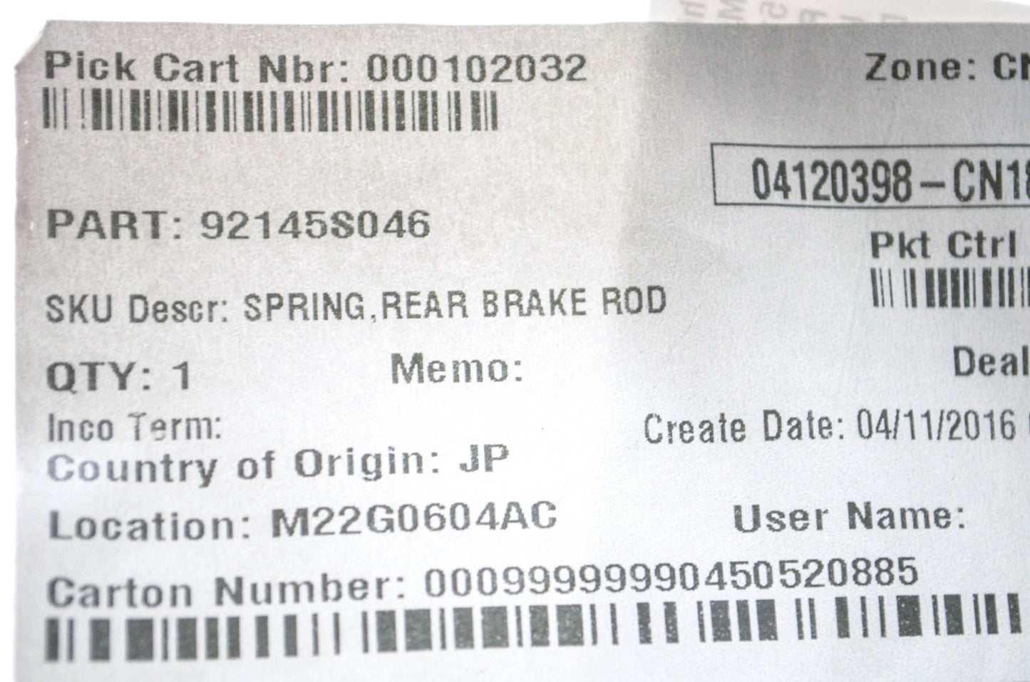 New OEM Kawasaki 92145-S046 Rear Brake Rod Spring NOS
