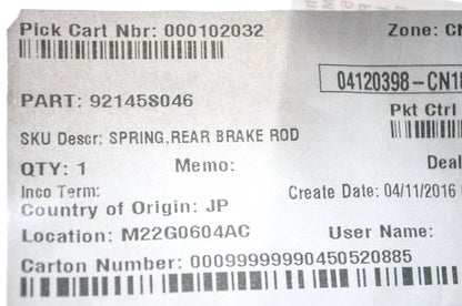 New OEM Kawasaki 92145-S046 Rear Brake Rod Spring NOS