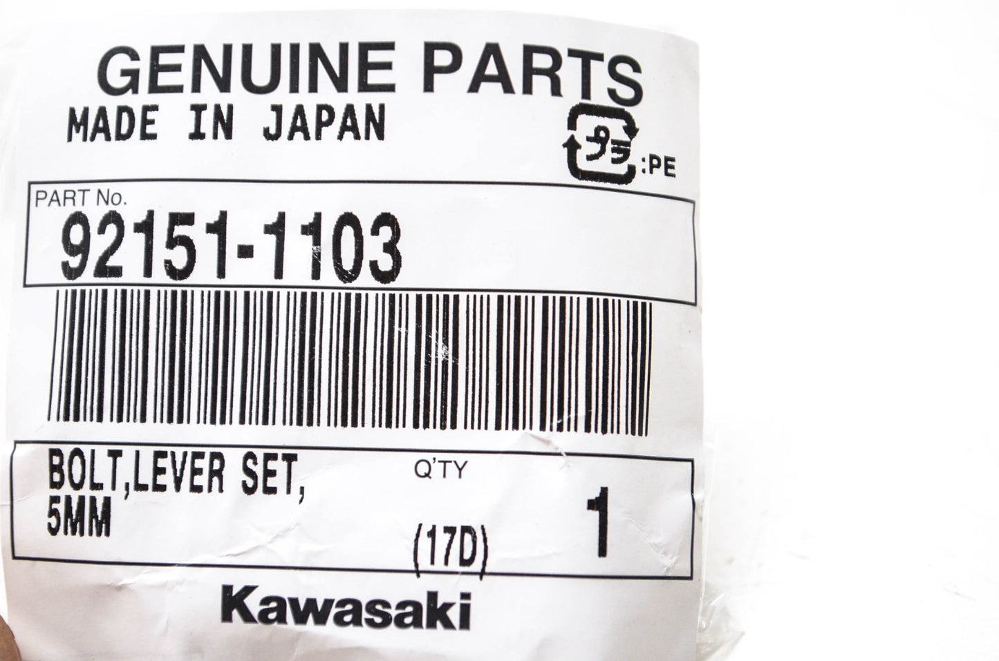 New OEM Kawasaki 92151-1103 Lever Set Bolt NOS