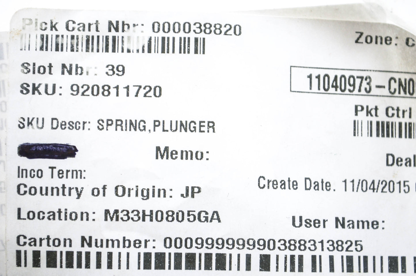 New OEM Kawasaki 92081-1720 Plunger Spring NOS