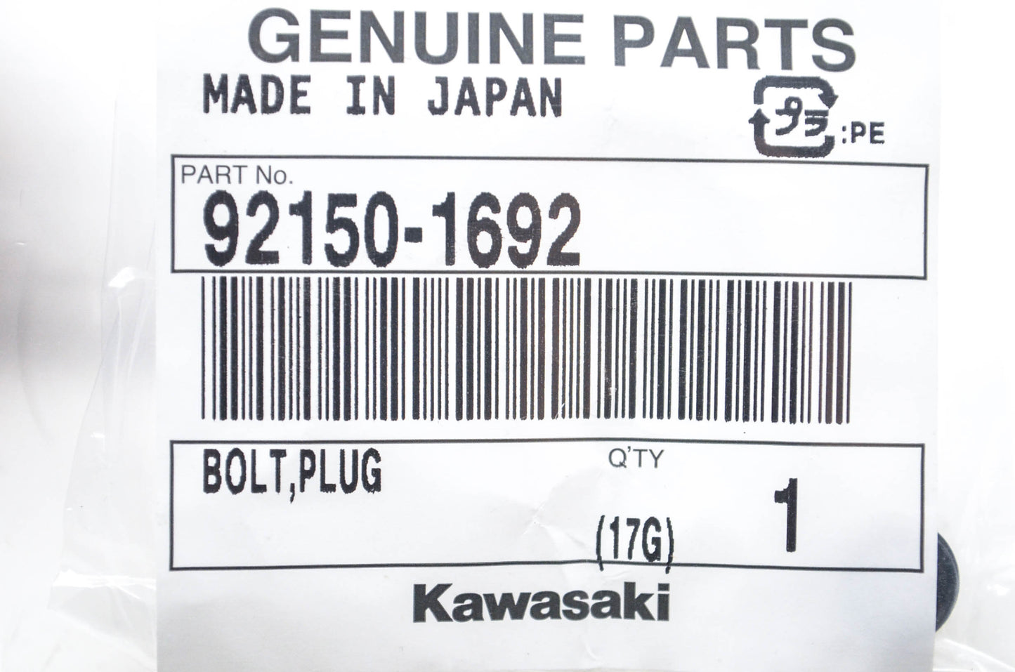New OEM Kawasaki 92150-1692 Plug Bolt NOS