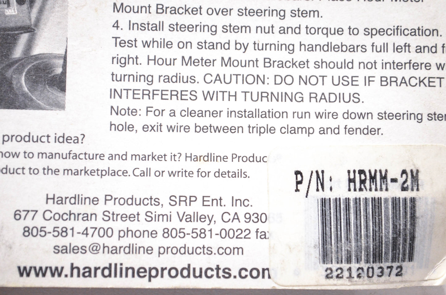 Hardline Products HRMM-2M Hour Meter Mount NOS