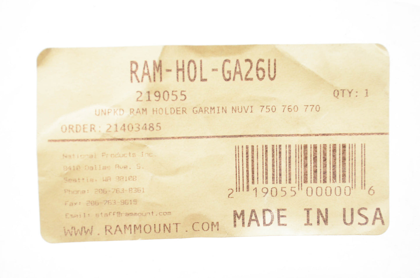 Ram Mounts RAM-HOL-GA26U Garmin Nuvi Holder NOS