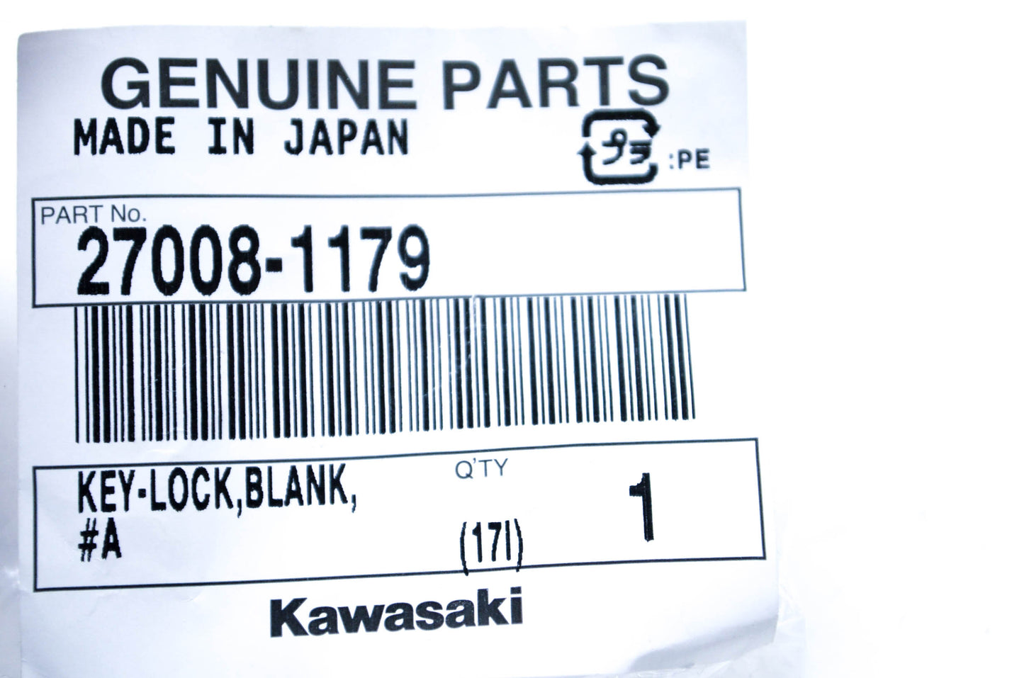 New OEM Kawasaki 27008-1179 Blank Key NOS