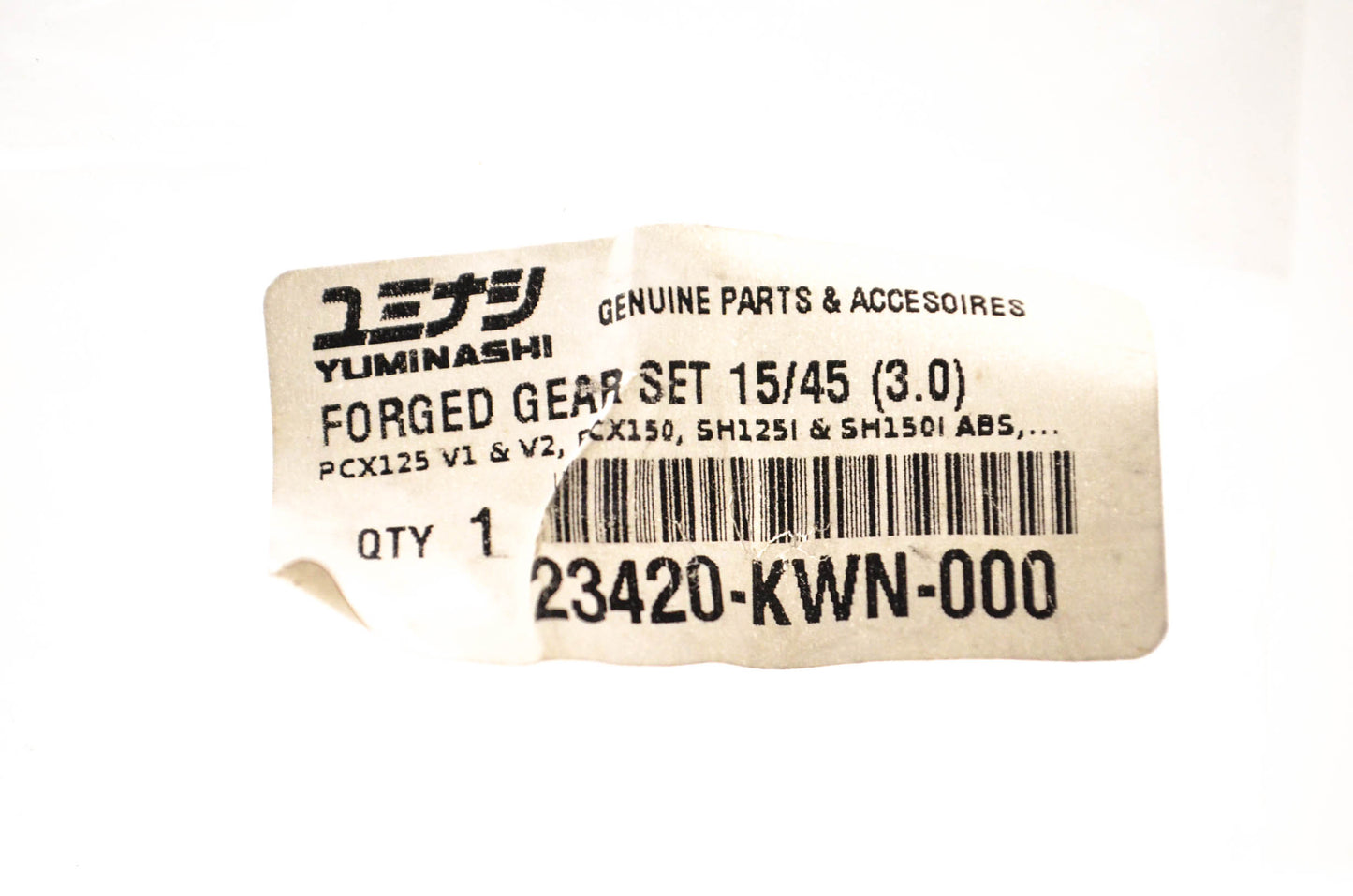Yuminashi 23420-KWN-000, PCX125 V1&V2 Gear Kit 15/45 3.0 NOS